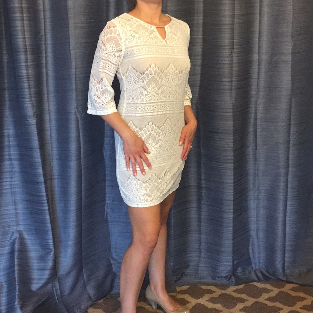 Chic Mini Dress with White Lace